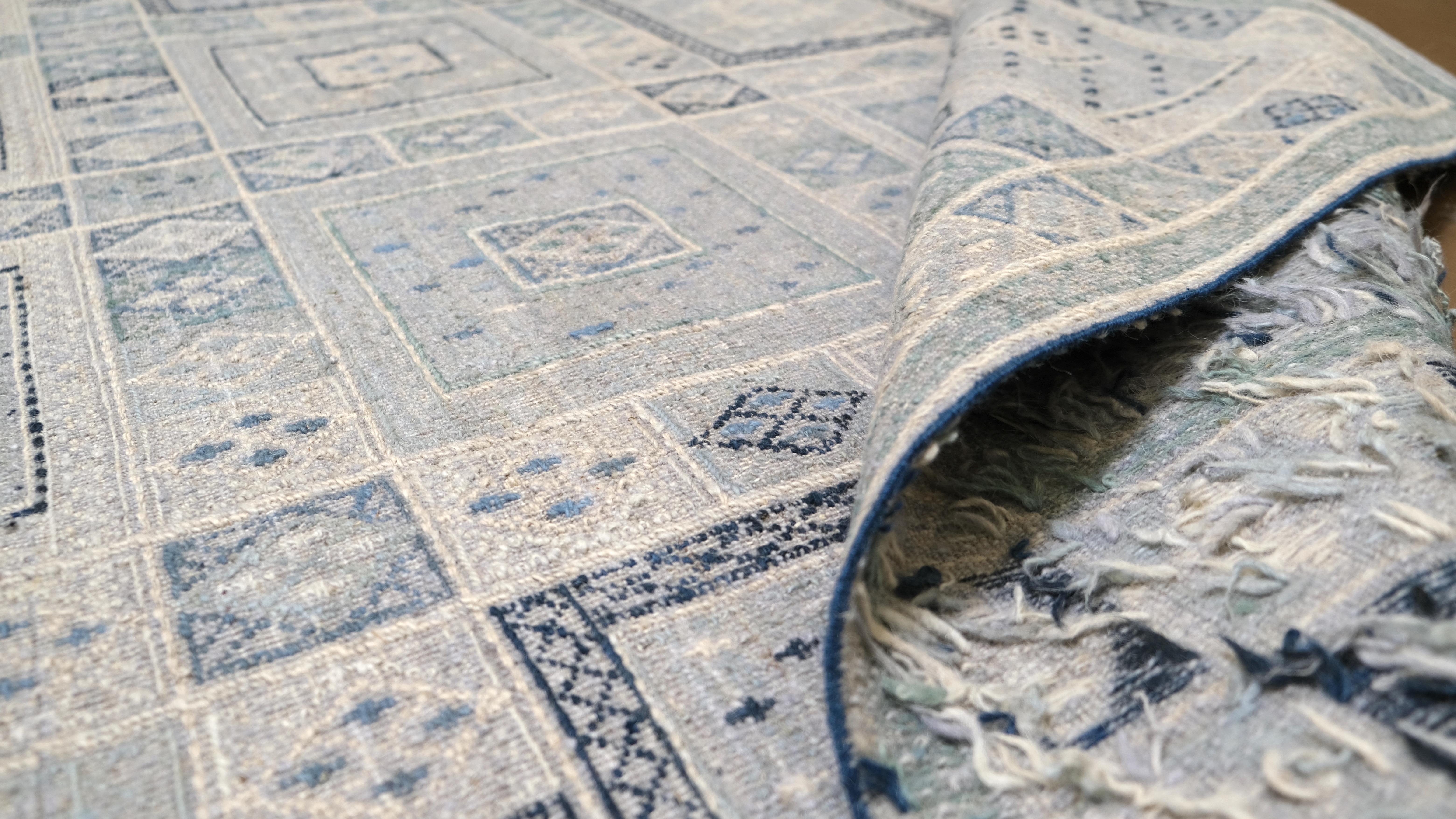 Neoclassico Tappeto Neo Classico Geometrico in Lana Annodato a Mano 9'2''x12' in vendita
