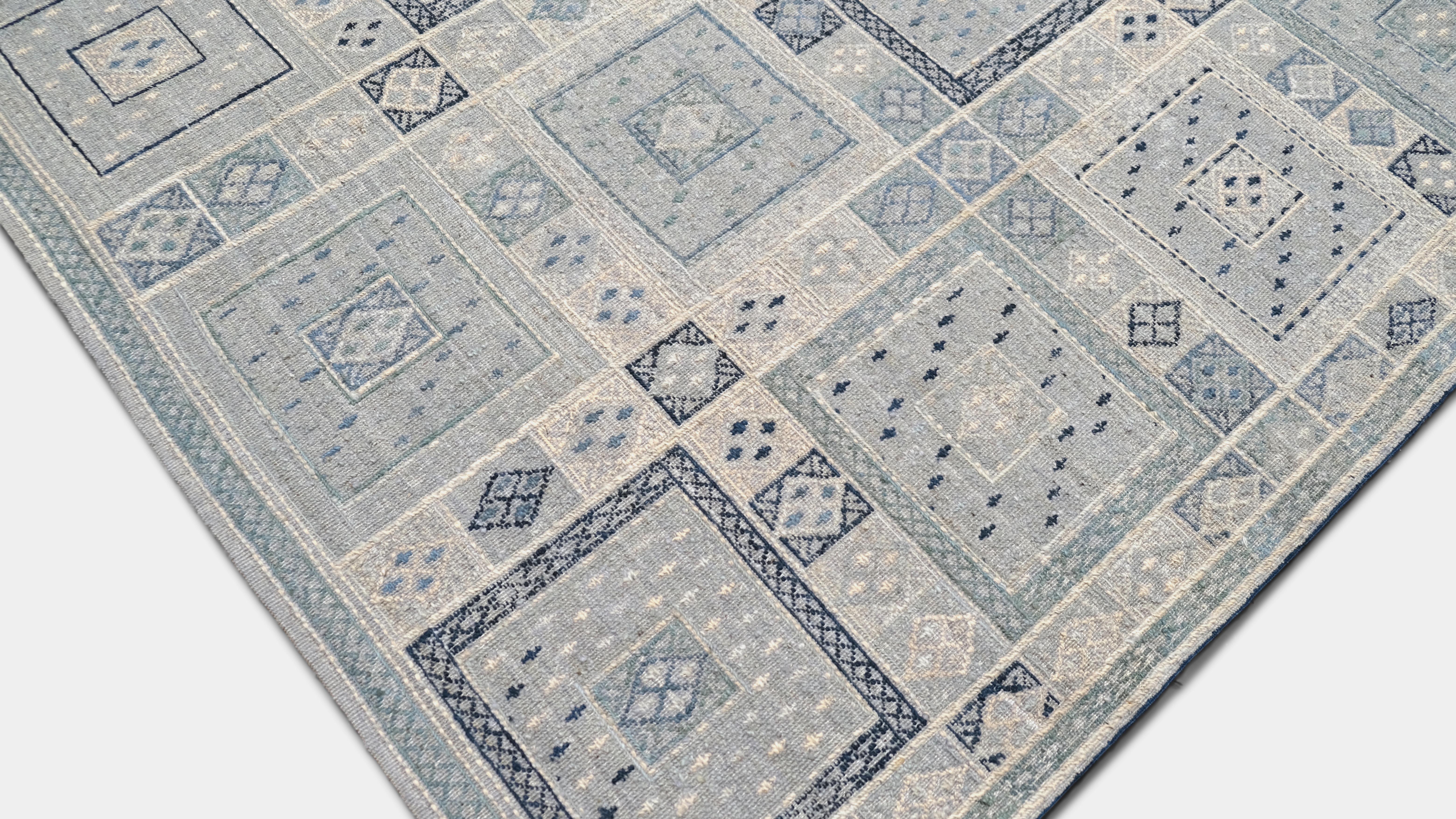 Pakistano Tappeto Neo Classico Geometrico in Lana Annodato a Mano 9'2''x12' in vendita