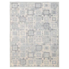 Tapis géométrique néoclassique noué à la main 9'2''x12'