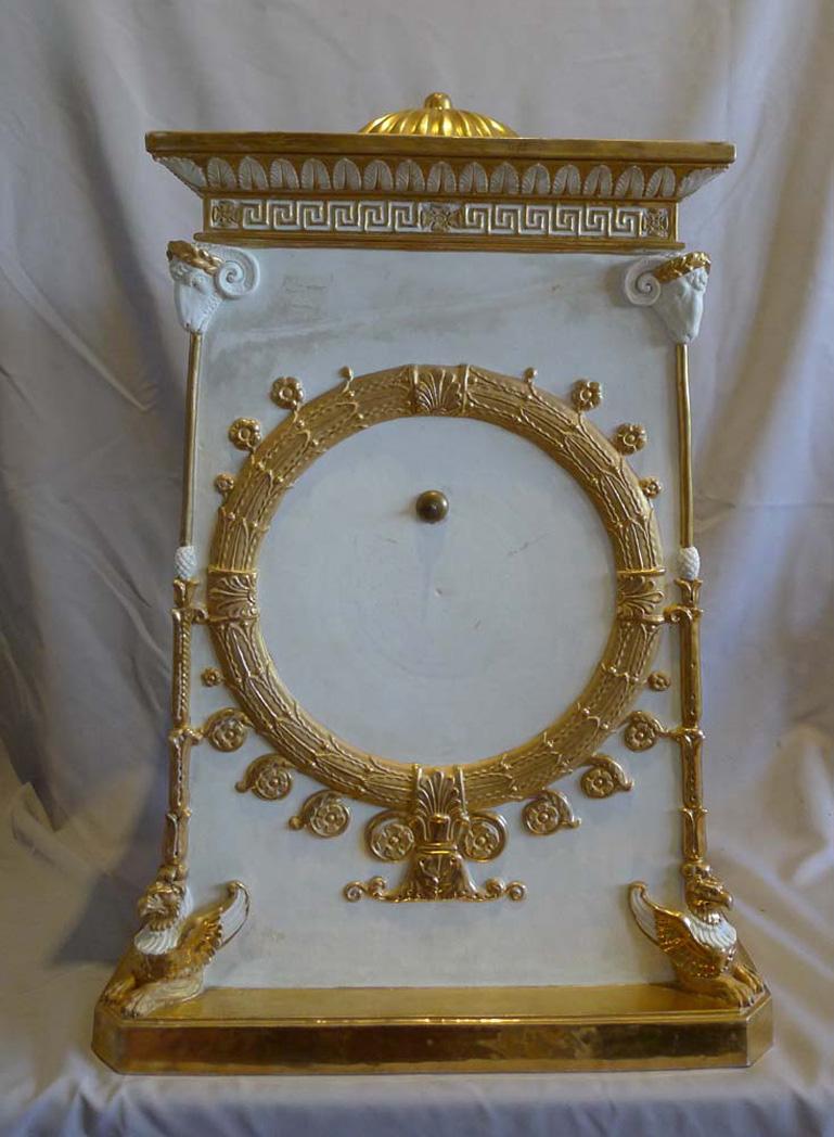 Porcelain Neo-Classical Gilded and Natural Bisque Mantel Clock For Sale