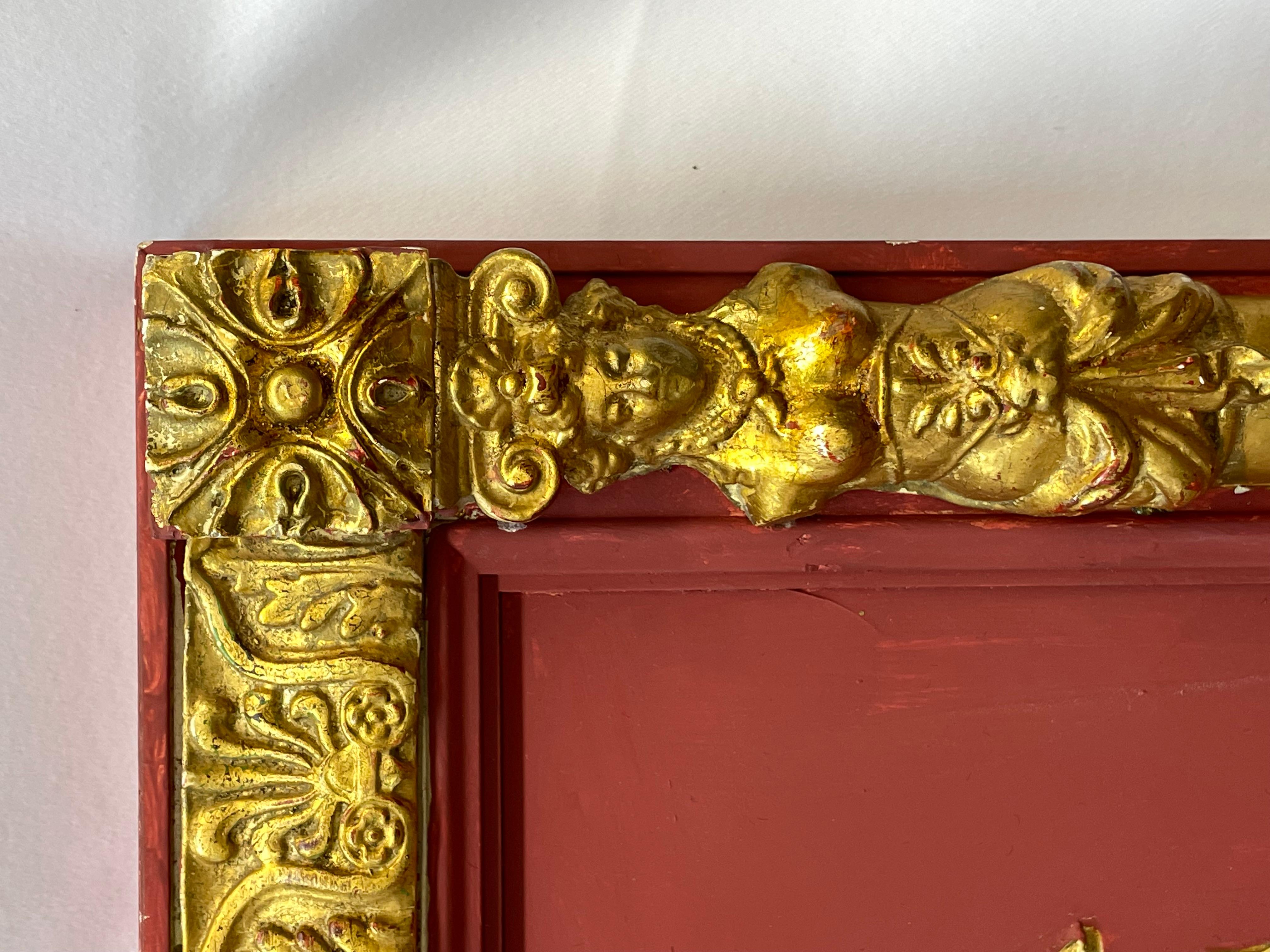 Neo-Classical Gilded and Red Painted Mirror With Cornucopia Design In Excellent Condition For Sale In San Francisco, CA