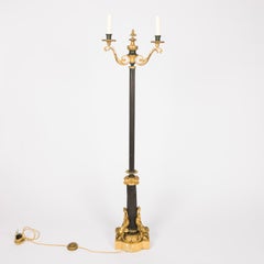 Neo-classical gilt bronze, tôle, & Siena marble twin arm standard lamp