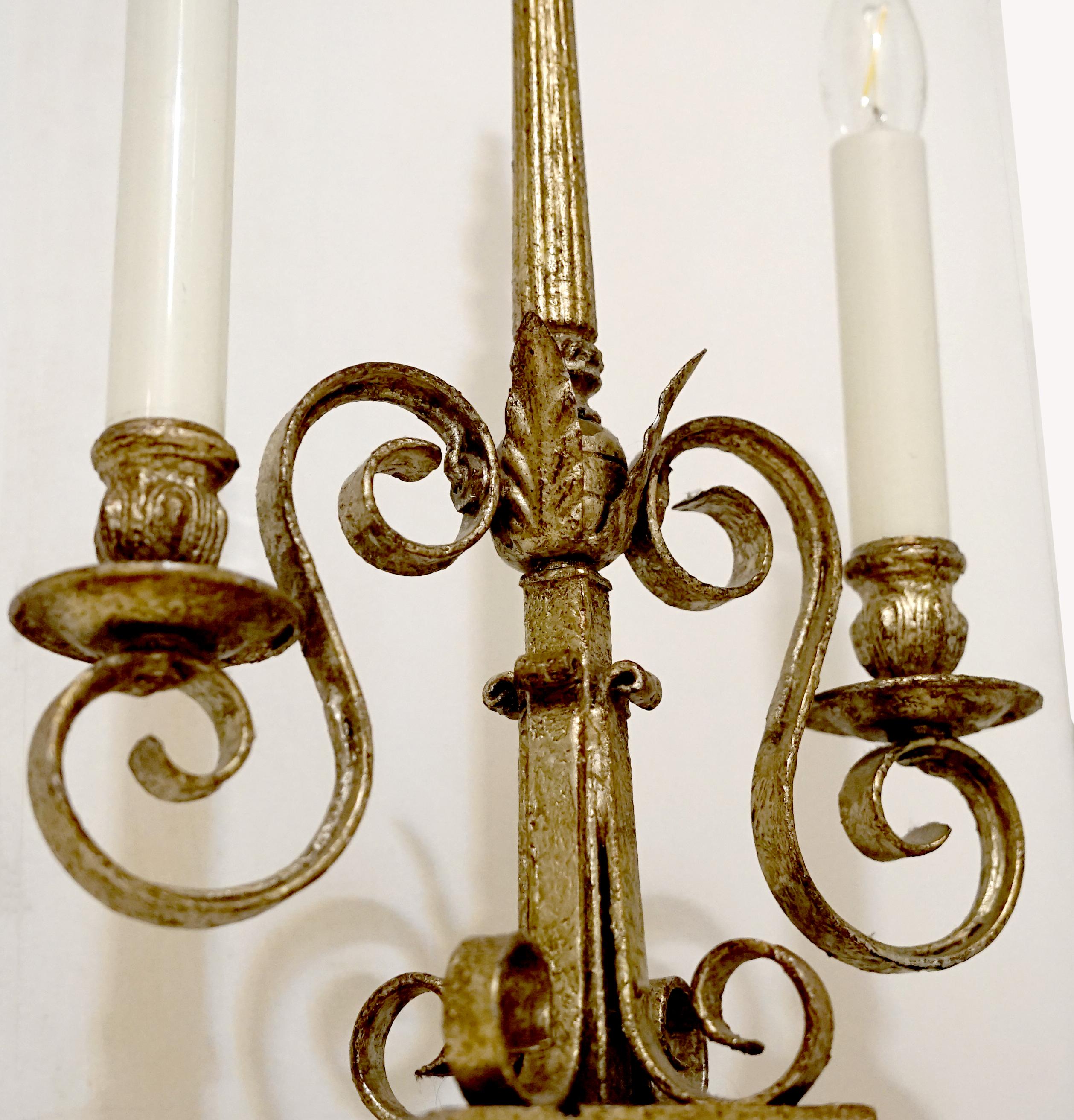 French Neoclassical Gilt Candelabra Style Two Candle Table Lamp For Sale