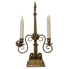 Neoclassical Gilt Candelabra Style Two Candle Table Lamp