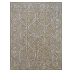Neo-Classical Gold and Tan Floral and Vine Motif Wool Rug 8'9''x11'7''
