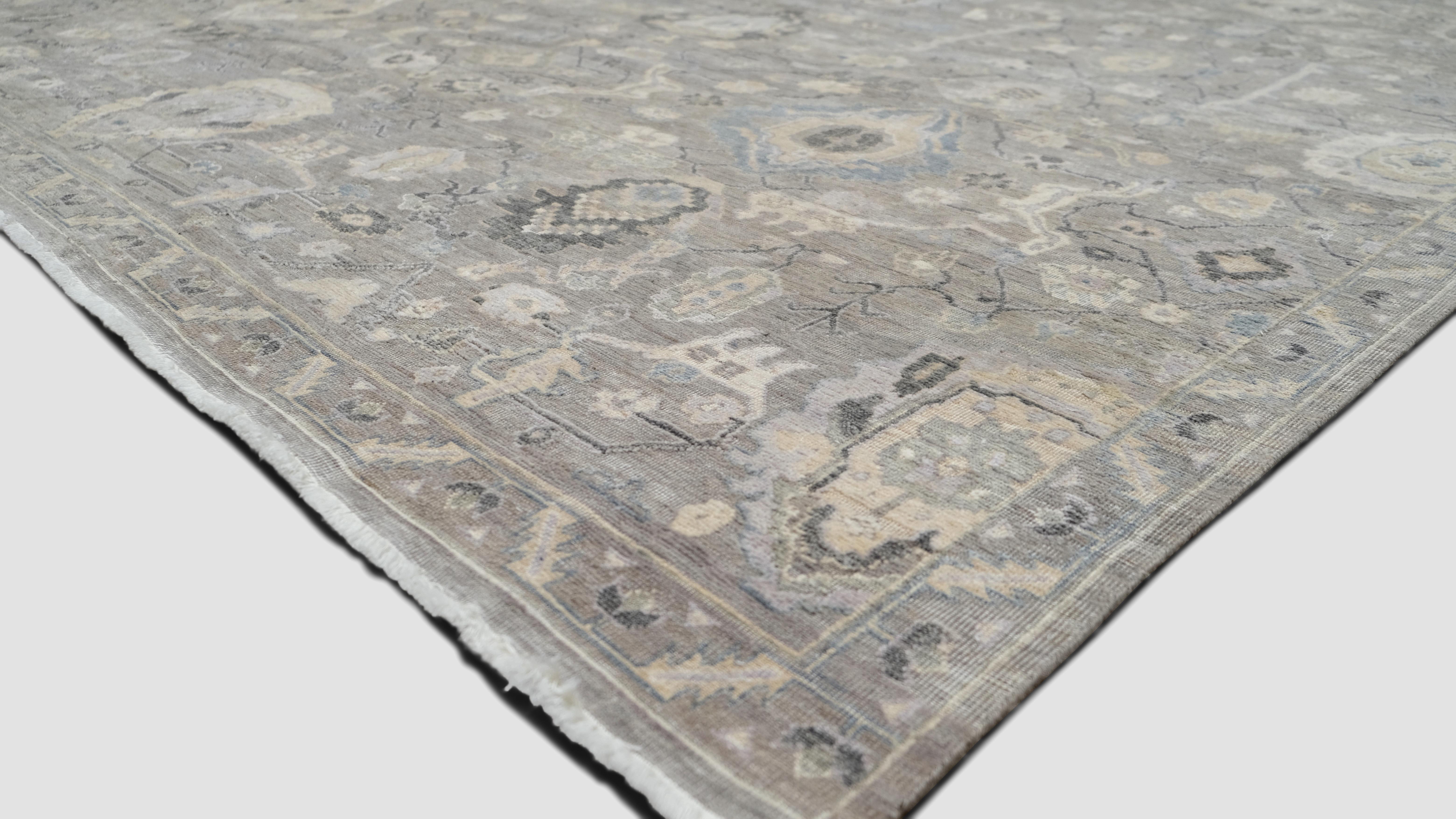 Neoklassizistischer grauer und blauer Mahal-Wollteppich im Mahal-Stil 11'10''x14'10'' (Neoklassisch) im Angebot