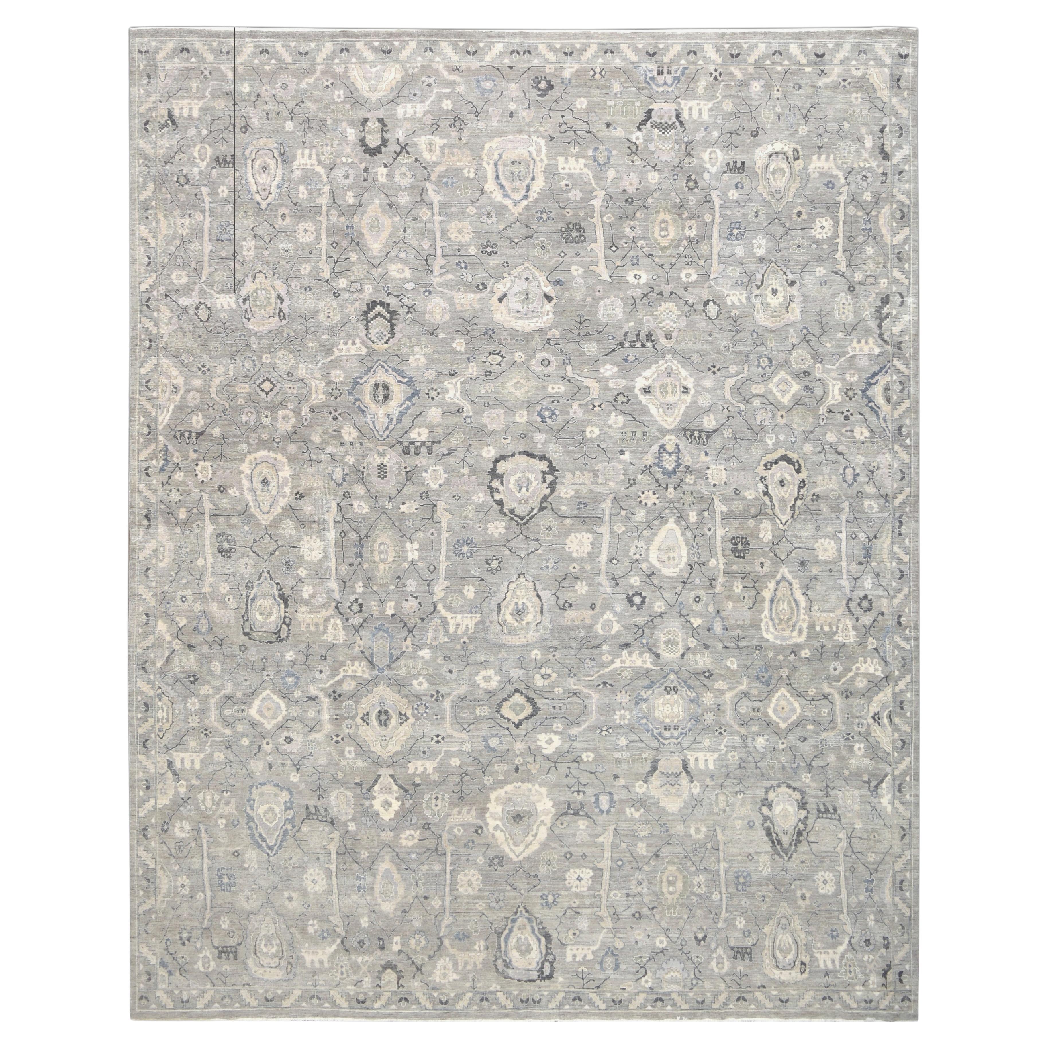 Neo-Classical Gray & Blue Mahal Designed Wool Rug 11'10''x14'10''