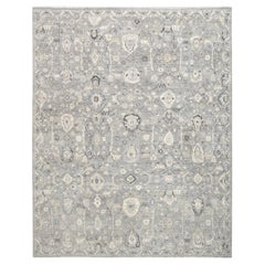 Neo-Classical Gray & Blue Mahal Designed Wool Rug 11'10''x14'10''