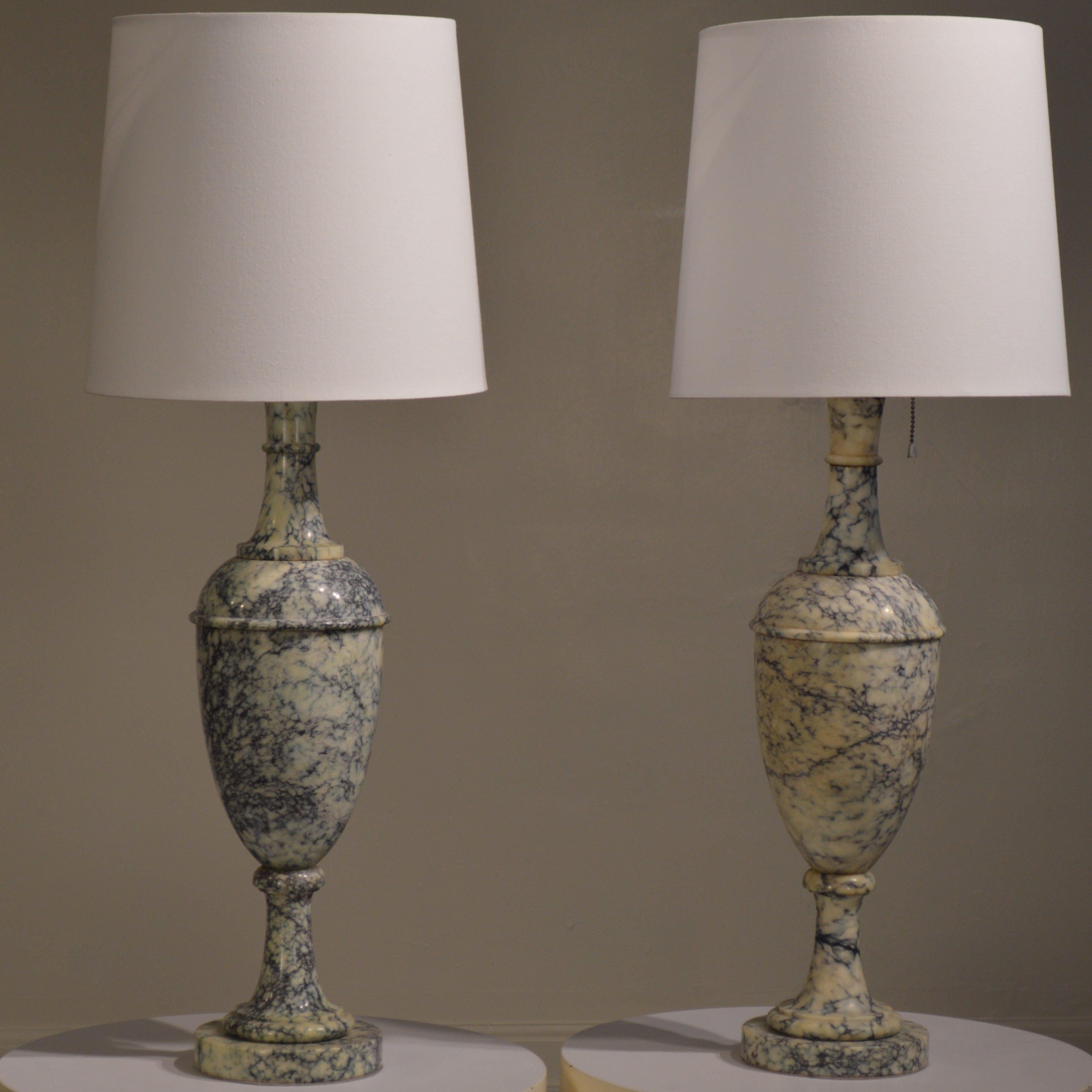 Neoclassical Italian Blue Veined Marble Urn Table Lamps 5