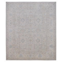 Neo-Classical Ivory, Blue, Taupe Oushak Designed Wool Rug 8'3''x9'8''