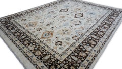 Neo-Classical Ivory with Brown Bordered Heriz Style  Rug 7'11''x10'1''