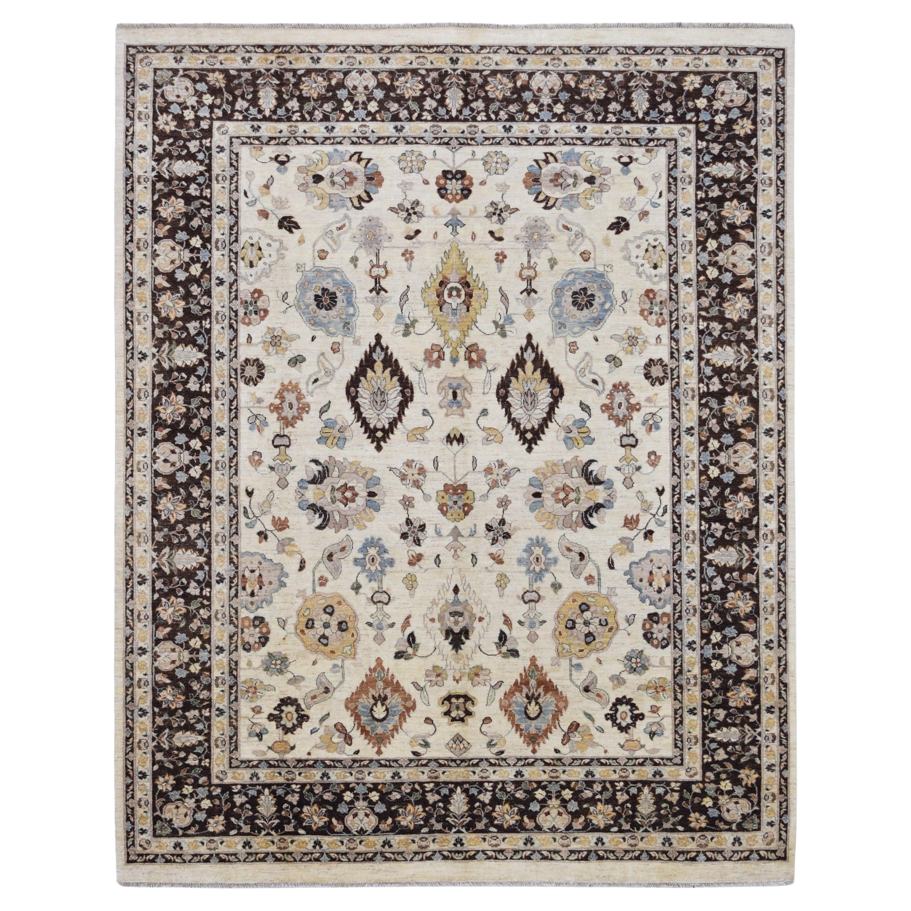 Style néo-classique ivoire avec bordure Brown Heriz  Tapis 7'11''x10'1''
