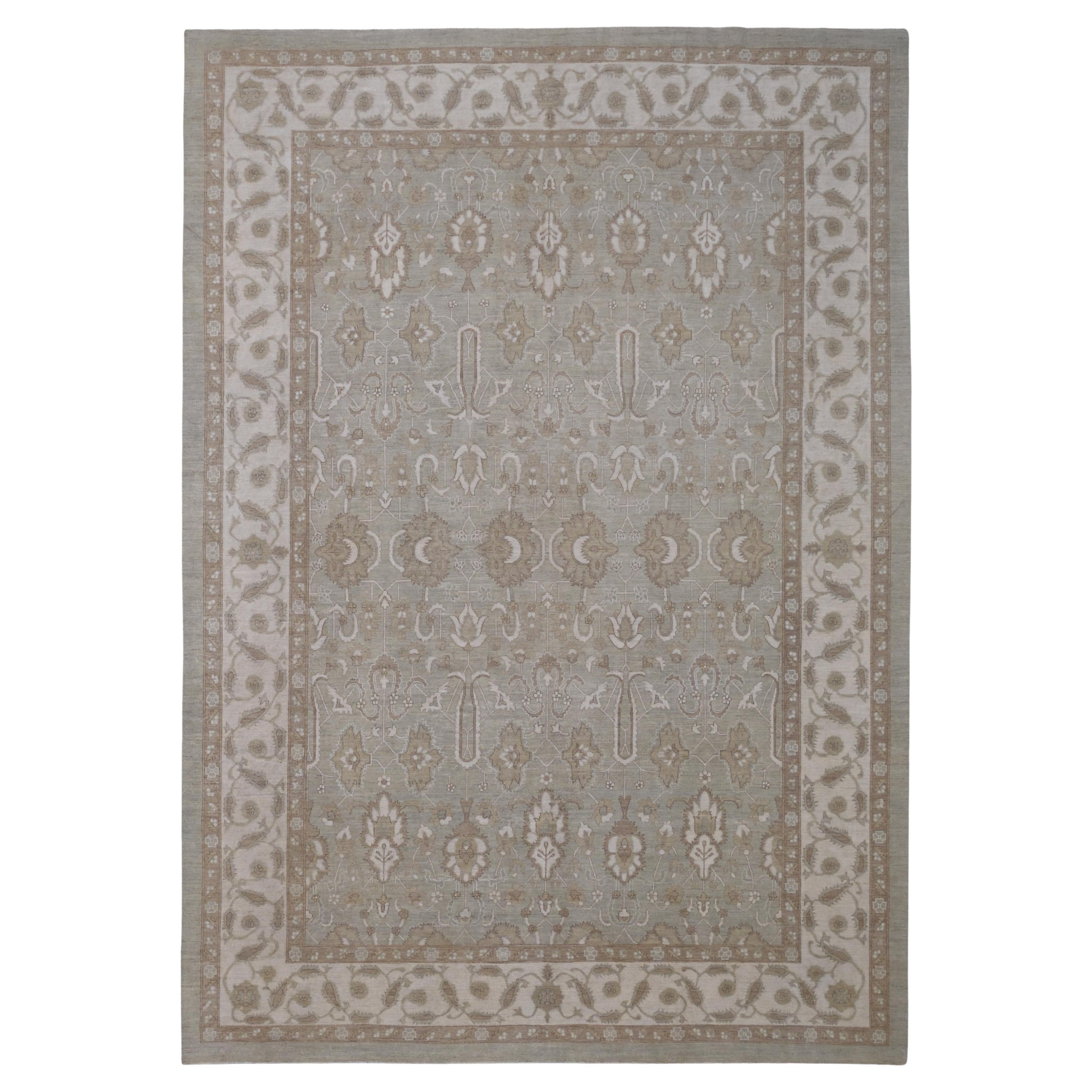 Neo-Classical Light Green and Ivory Wool Rug 8'9''x12'3''