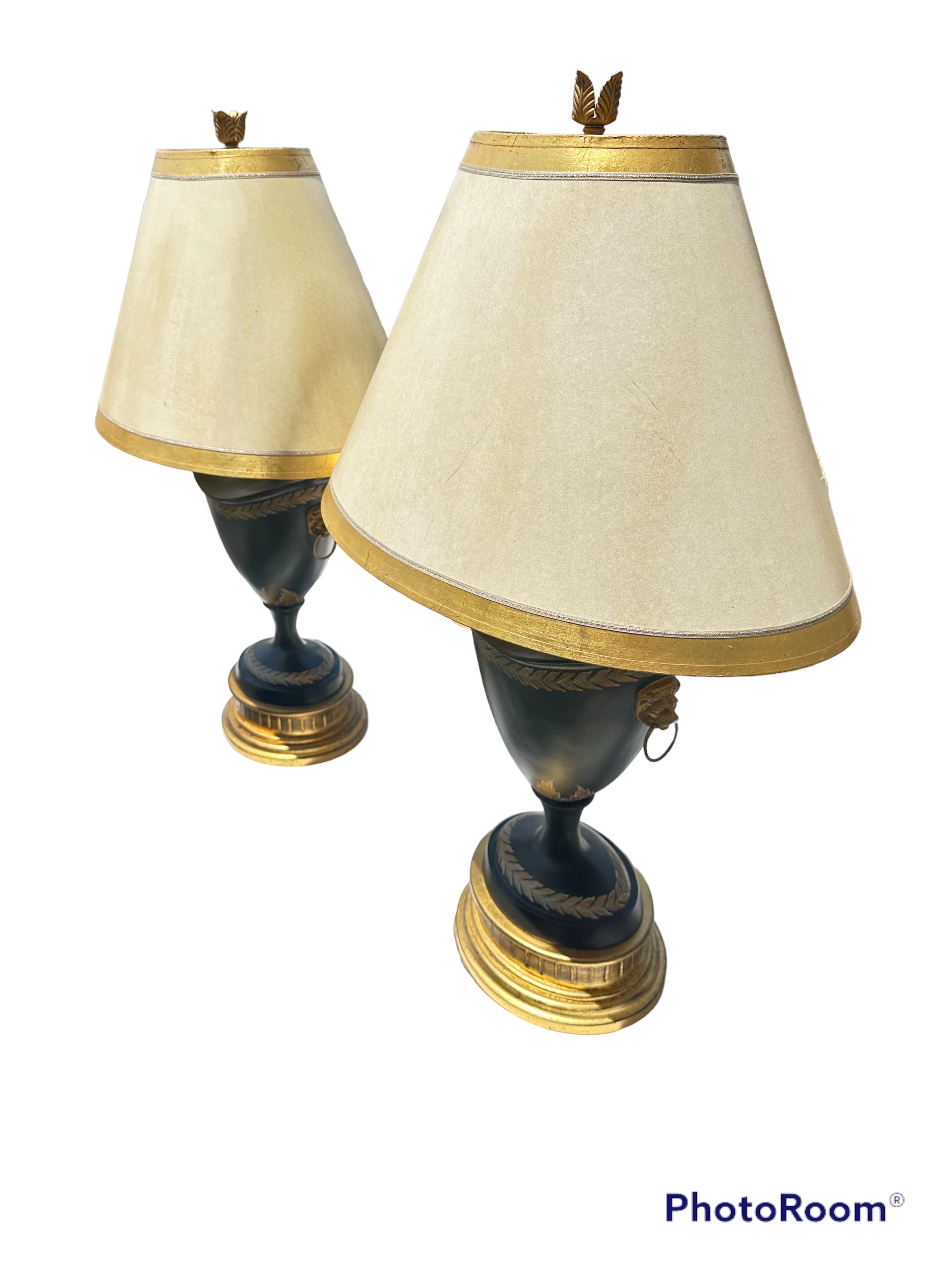 Metal Neoclassic Lion-Head Gilt Table Lamps