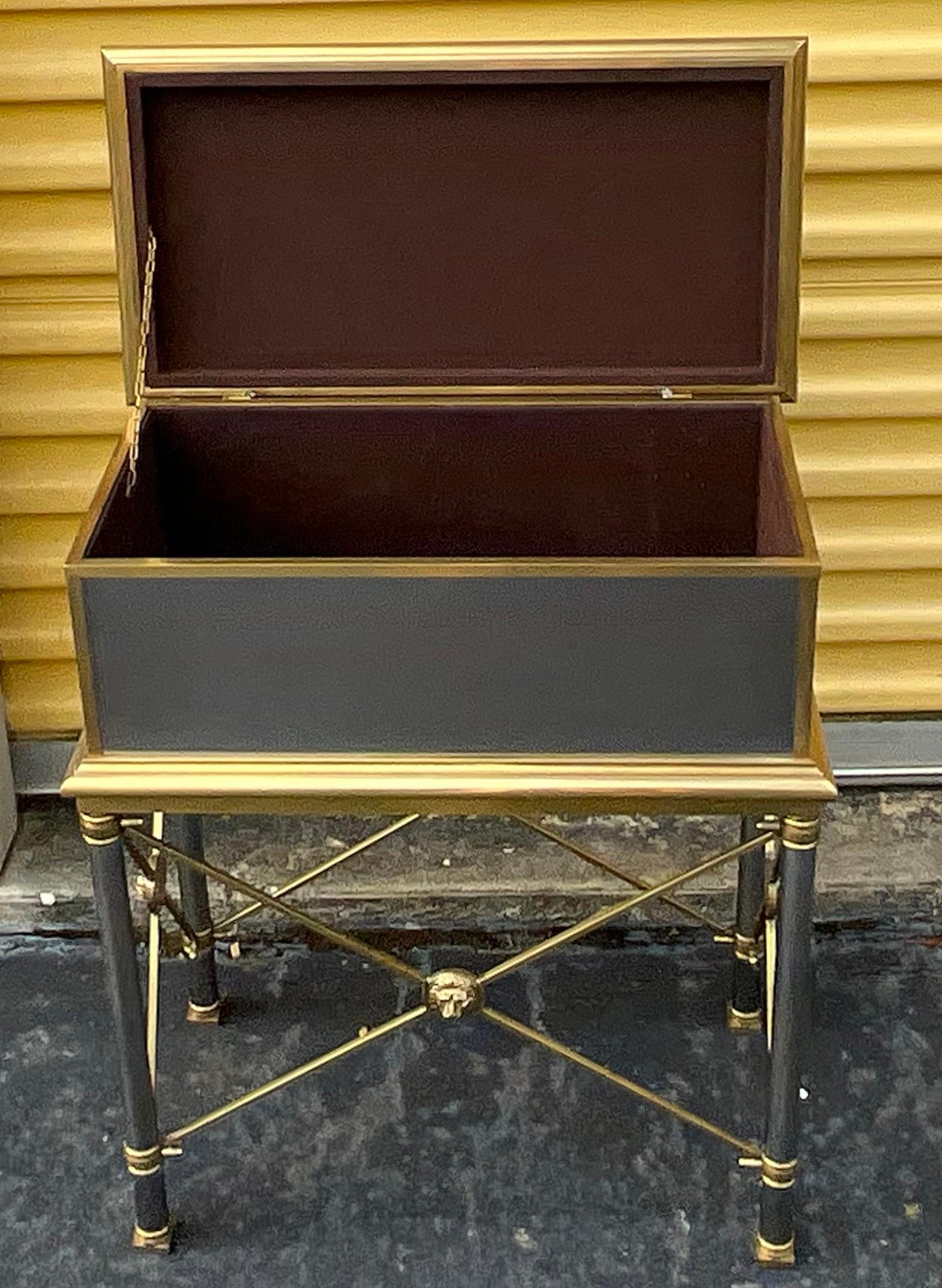 Neoclassical Neo-Classical Maison Jansen Style Stainless & Brass Box On Stand / Side Table  For Sale