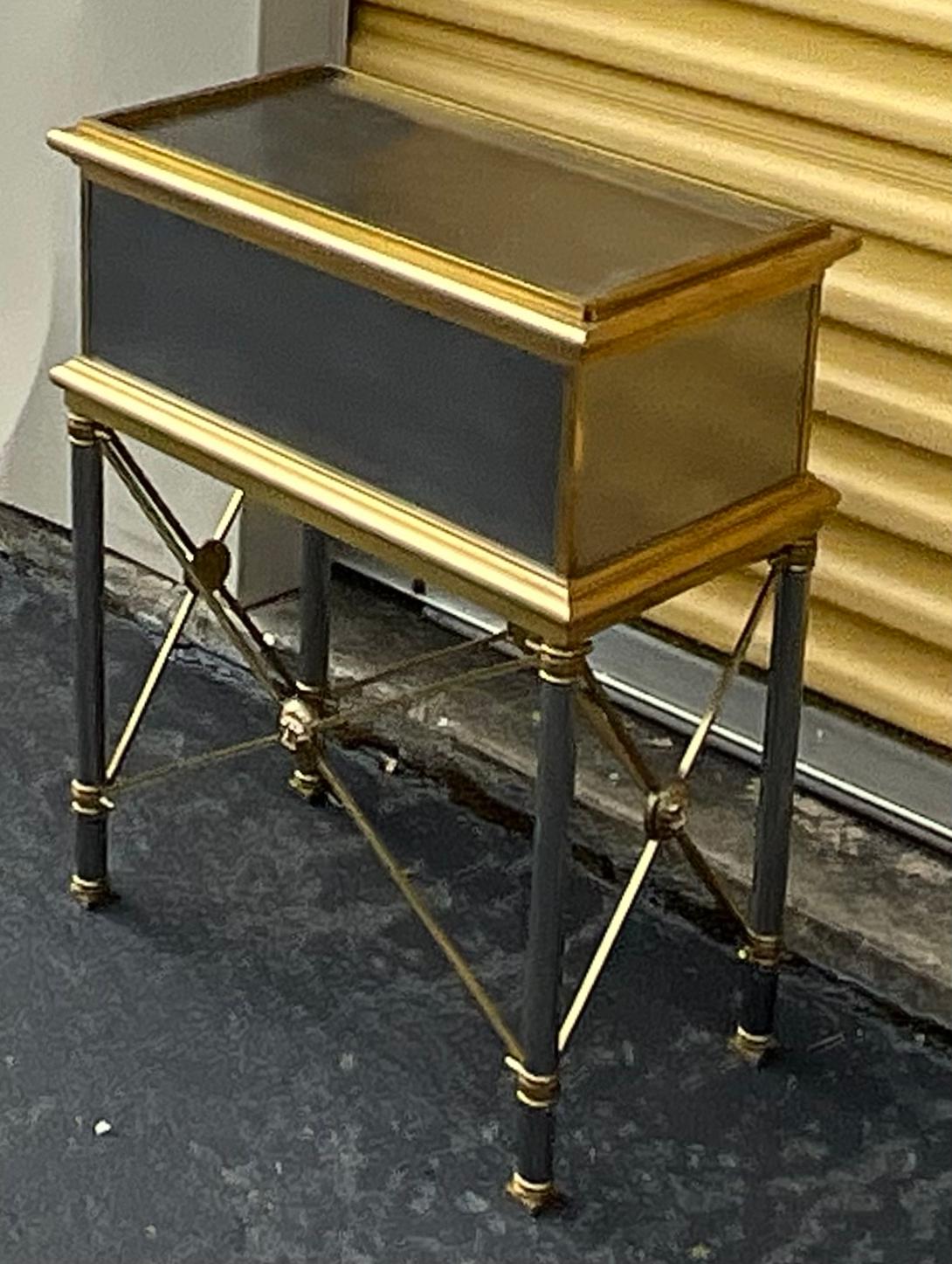 Italian Neo-Classical Maison Jansen Style Stainless & Brass Box On Stand / Side Table  For Sale