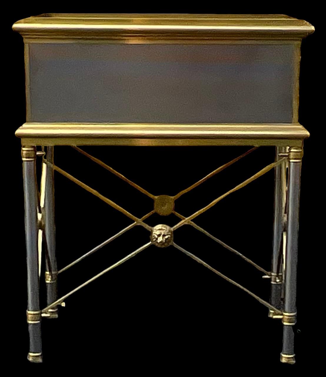 20th Century Neo-Classical Maison Jansen Style Stainless & Brass Box On Stand / Side Table  For Sale