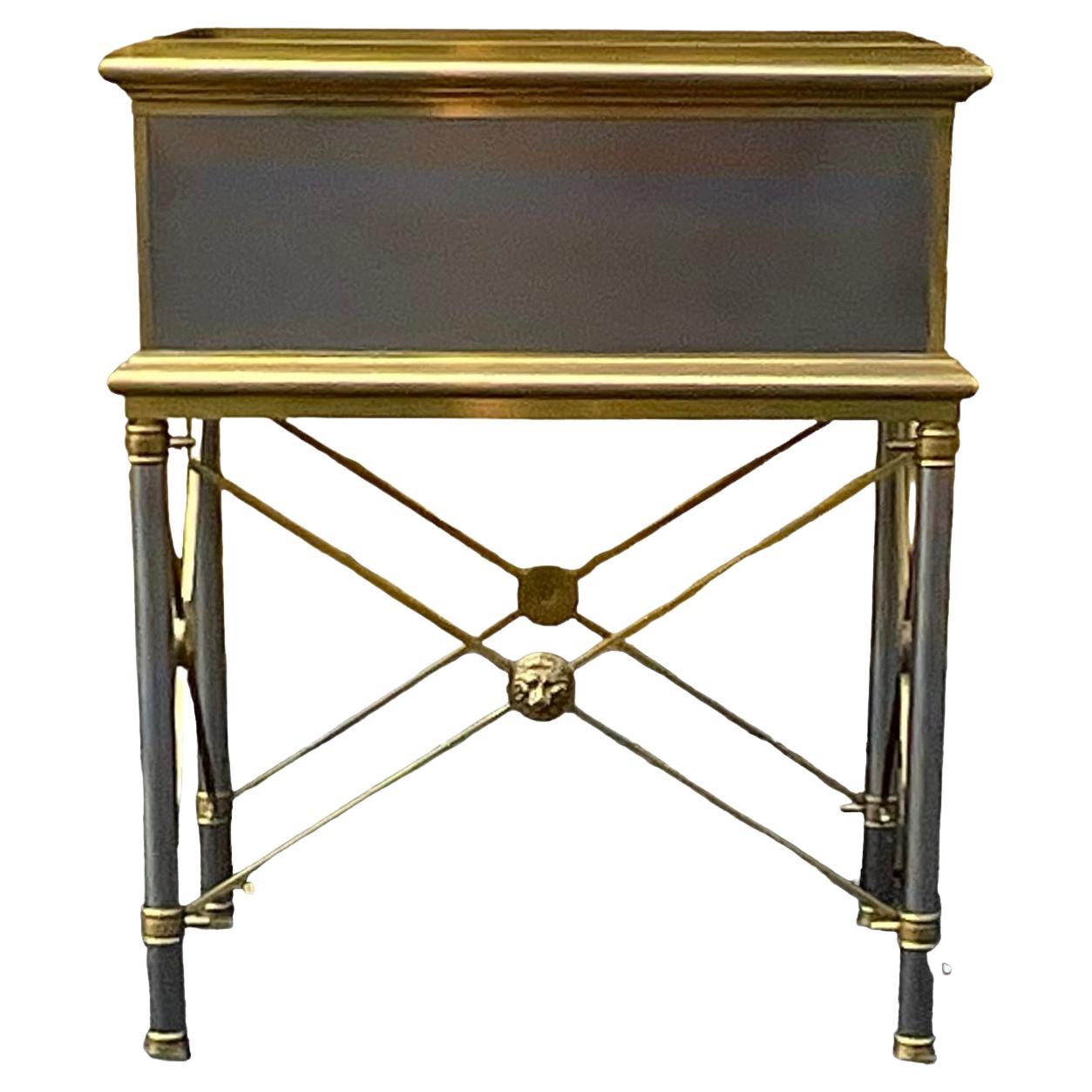 Neo-Classical Maison Jansen Style Stainless & Brass Box On Stand / Side Table  For Sale