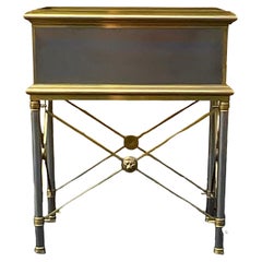 Retro Neo-Classical Maison Jansen Style Stainless & Brass Box On Stand / Side Table 