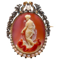 Neo-Classical Mid-Victorian, Sardonyx Cameo Brooch with Gold and Silver Mount