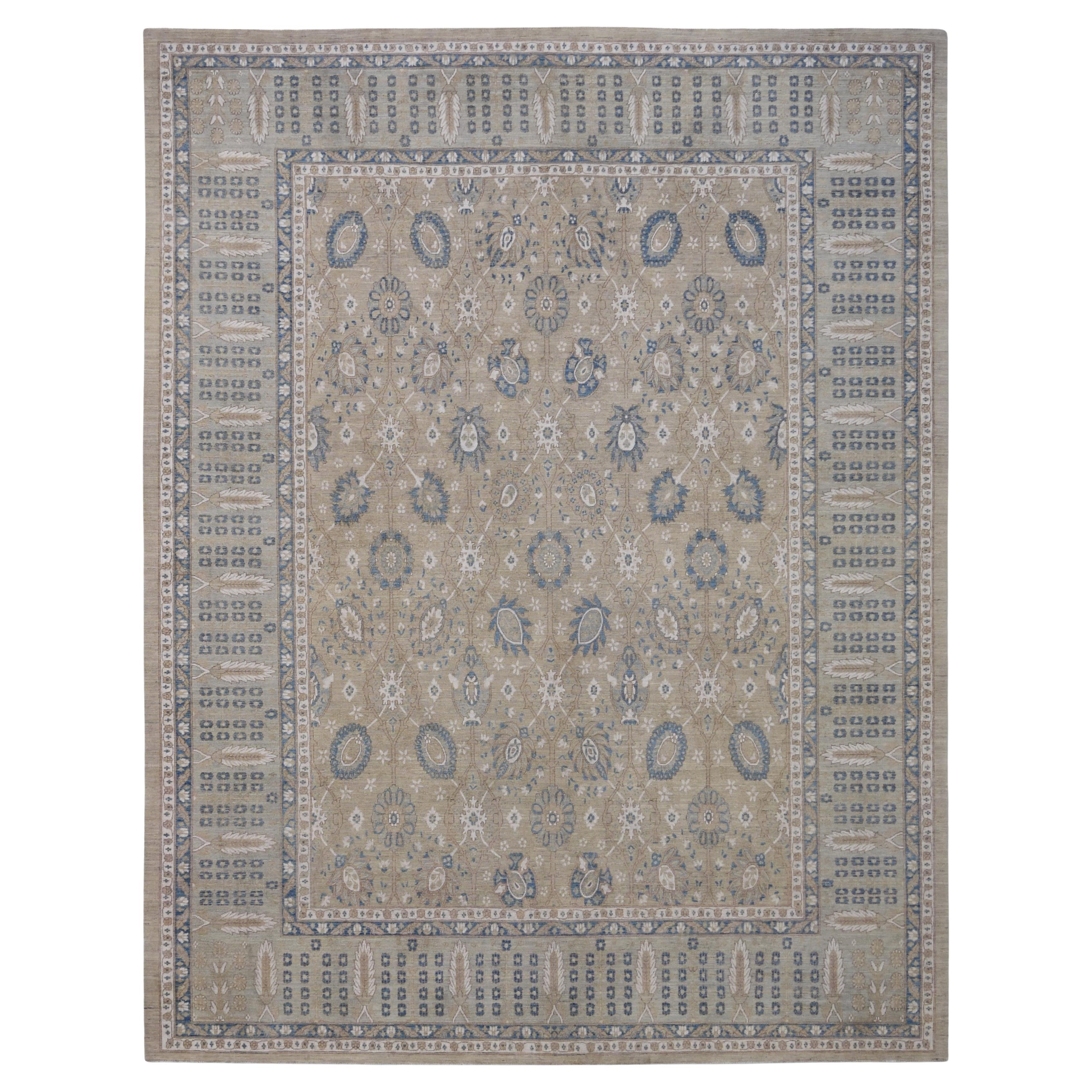 Neoklassischer, gedämpfter, erdfarbener, von der Nature inspirierter Wollteppich - 9'3" x 12' im Angebot