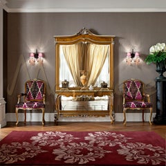 Neo-Classical Natural Walnut Finish Console with Silver Leaf Decorations