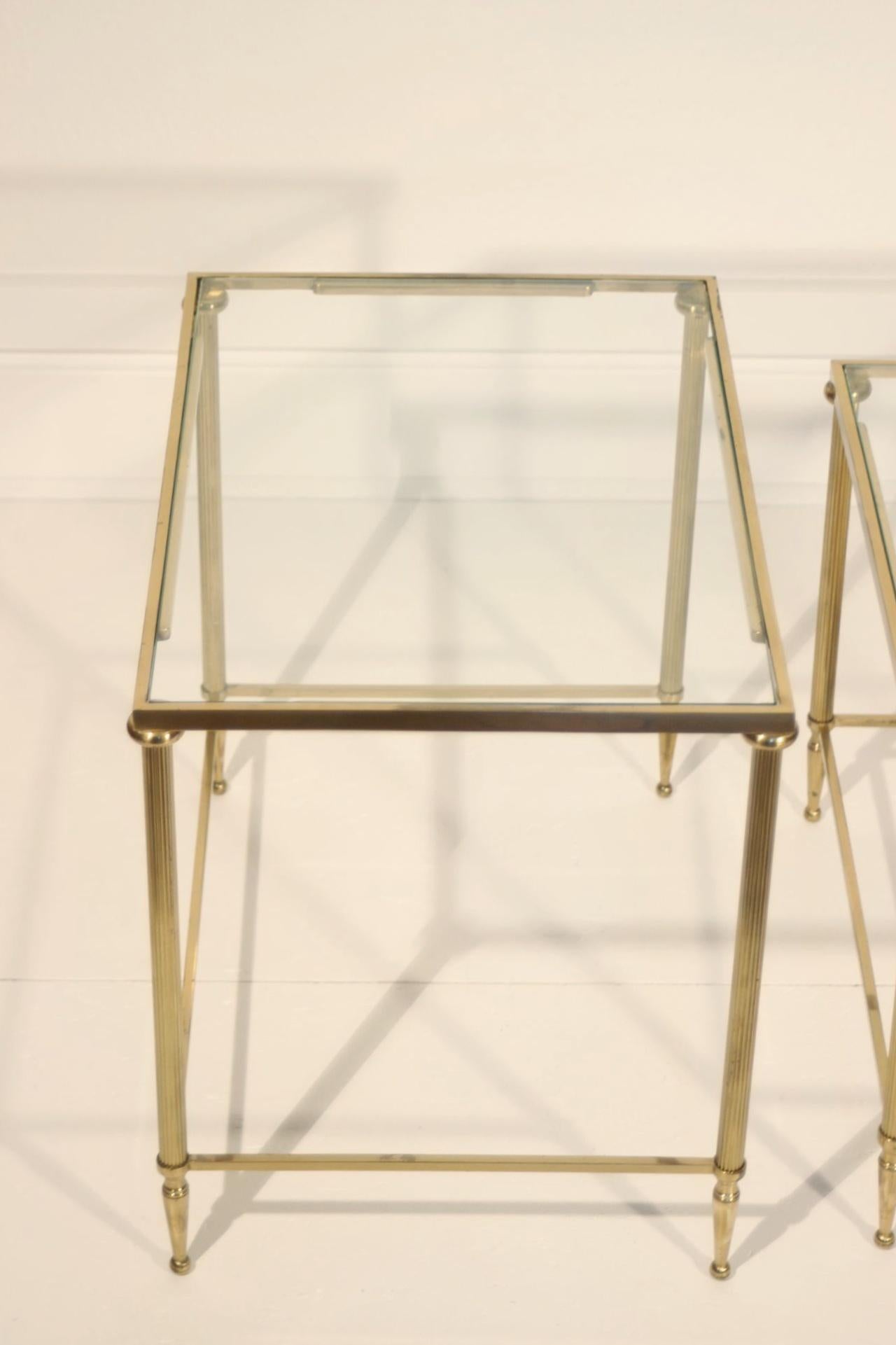 Neo-classical nesting tables in gilded brass & glass by Maison Jansen, France  For Sale 9