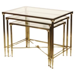 Used Neo-classical nesting tables in gilded brass & glass by Maison Jansen, France 