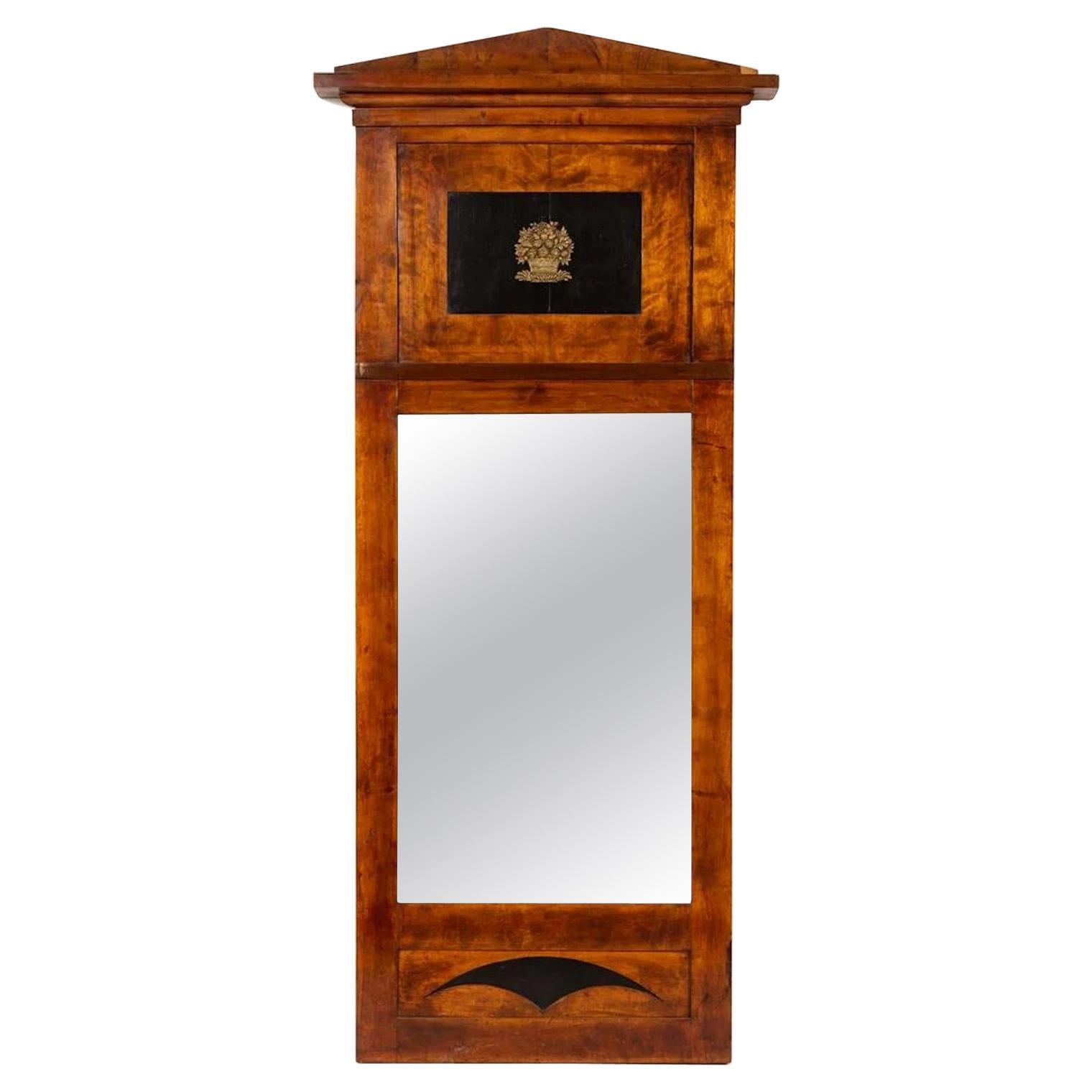 Neoclassical Northern Italian Pier Mirror, Mahogany with Ebony and Gilt Bronze For Sale