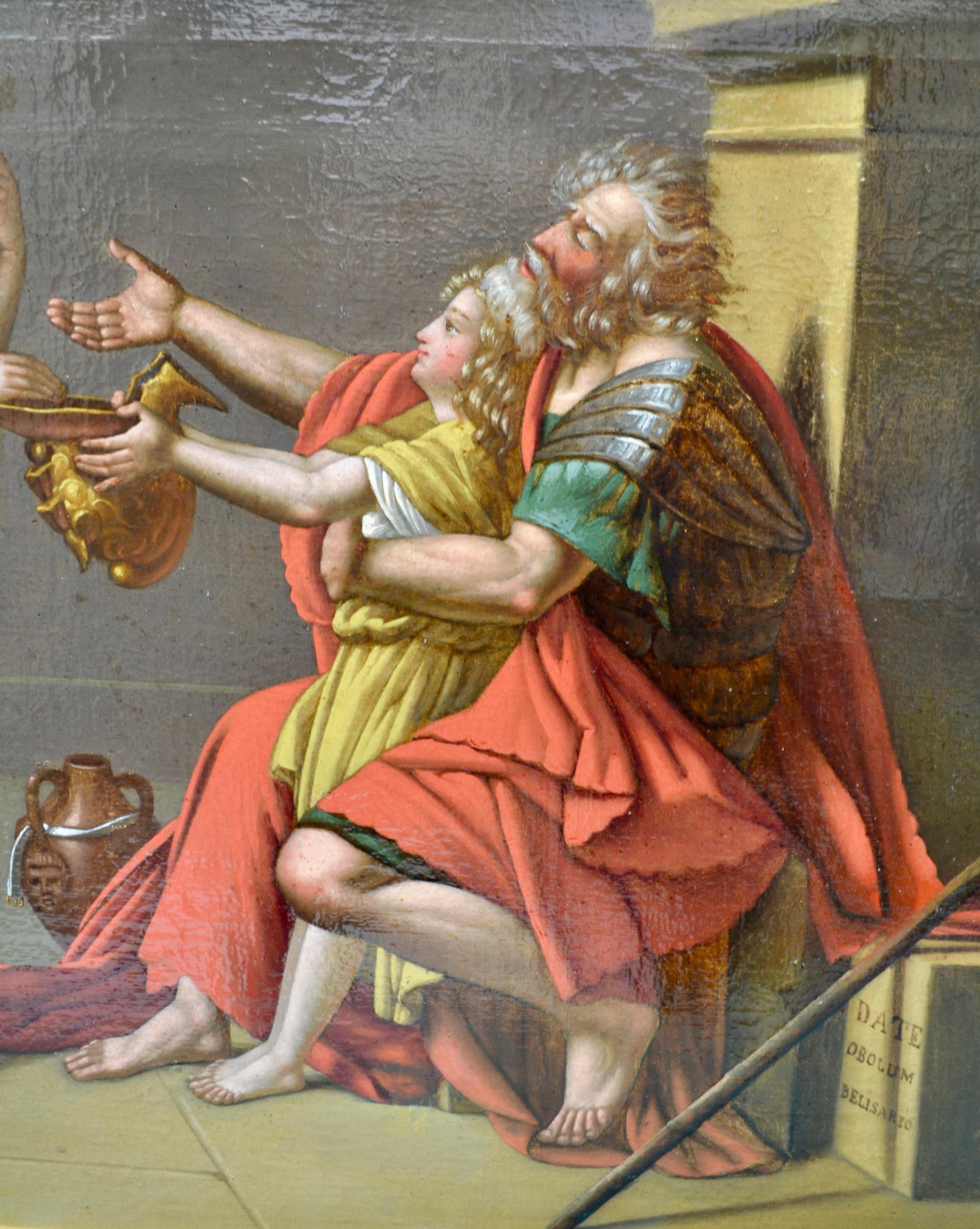 Gilt Neo-Classical oil Painting of Bellisarius Begging for Alms after J.L David