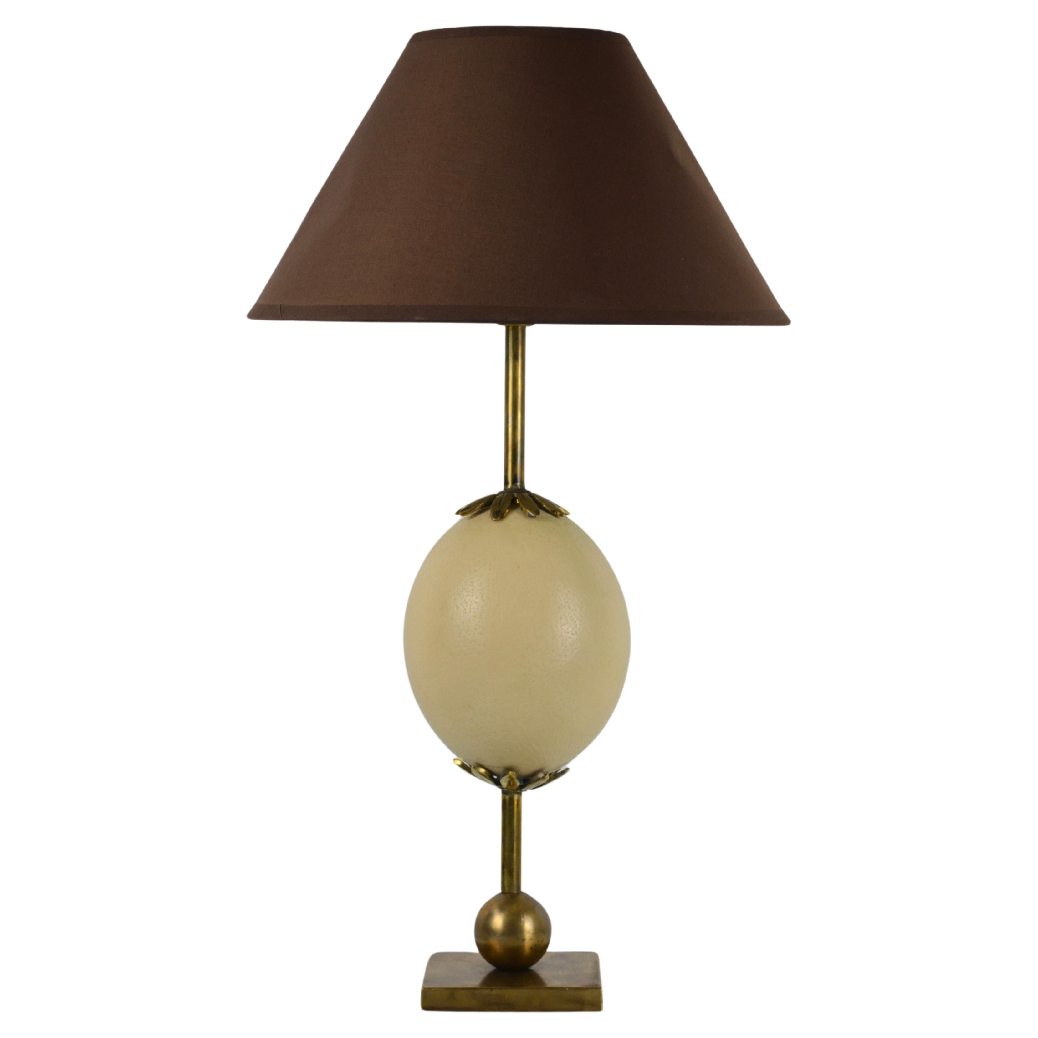 Neo-Classical Ostrich Egg Table Lamp in Brass and Bronze For Sale