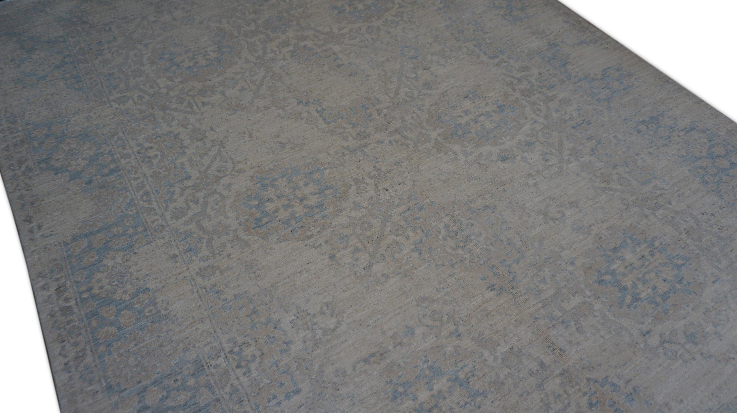 Neo-Classical Oushak Soft Blue and Ivory Designed Wool Rug 5'6''x7'5'' For Sale 2