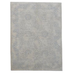 Neo-Classical Oushak Soft Blue and Ivory Designed Wool Rug 5'6''x7'5''