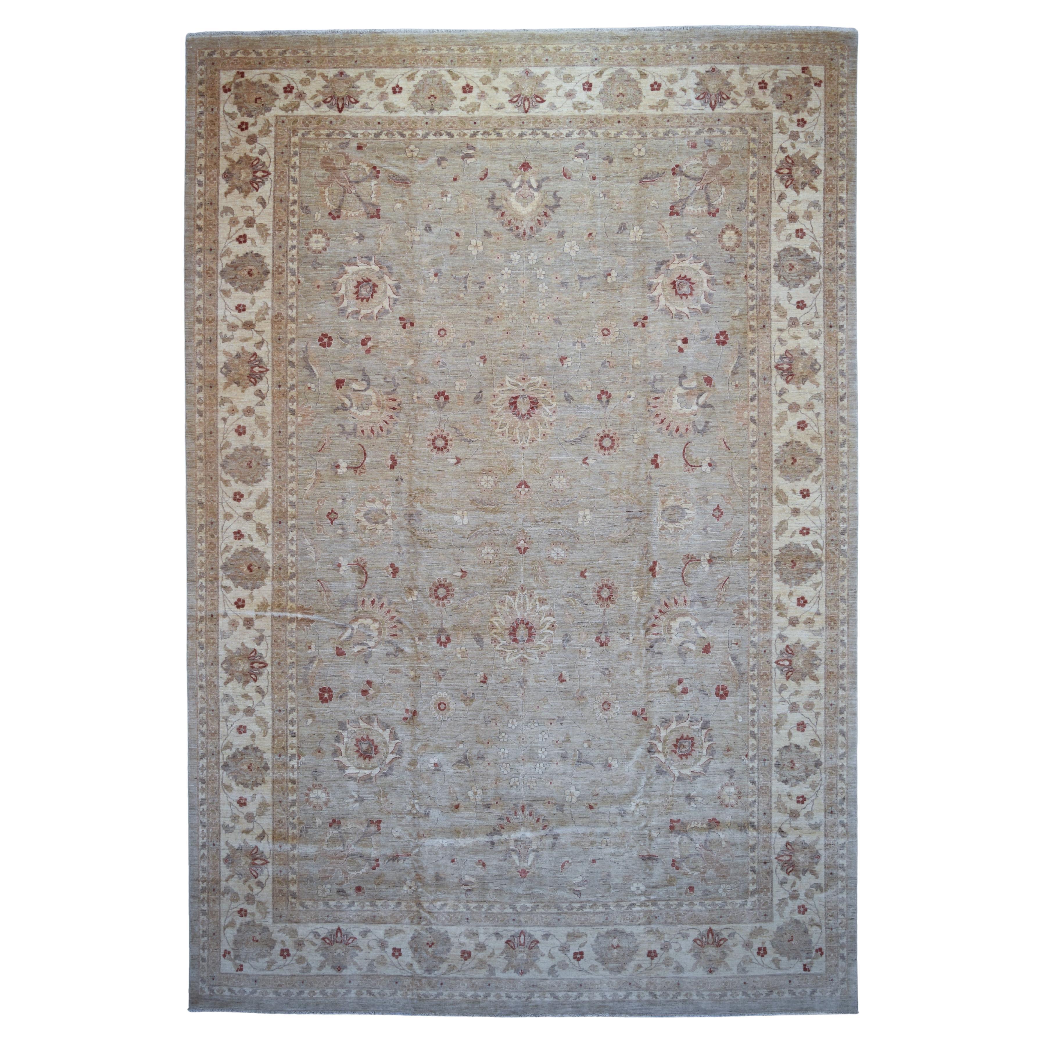 Tapis néoclassique Oushak brun clair et beige ivoire à motifs 12'x17'8''