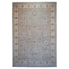 Tapis néoclassique Oushak brun clair et beige ivoire à motifs 12'x17'8''