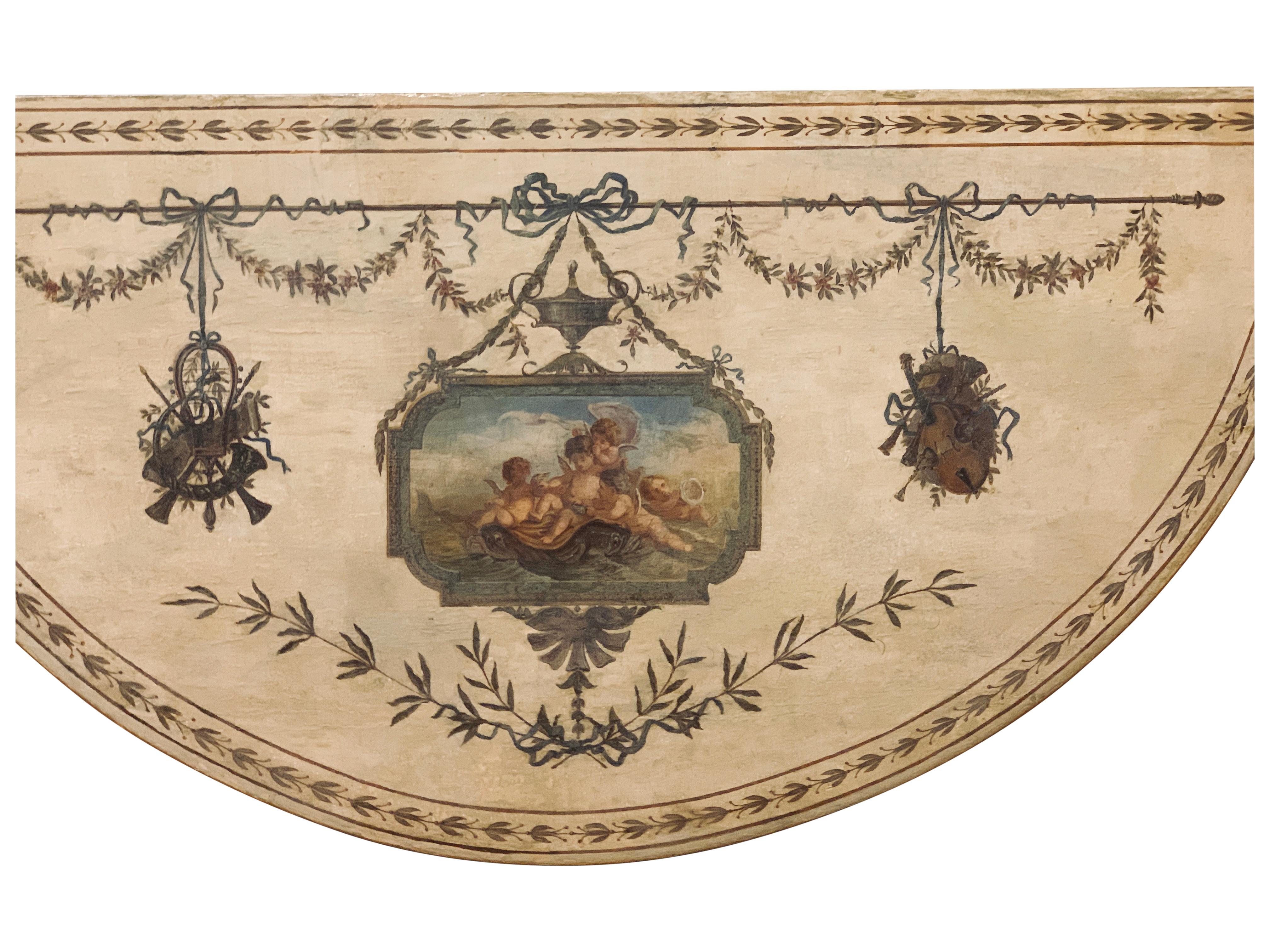 Rare painted console, with painted and gilt decoration painted in the style of Angelica Kauffman, Circa 1790-- 39.5