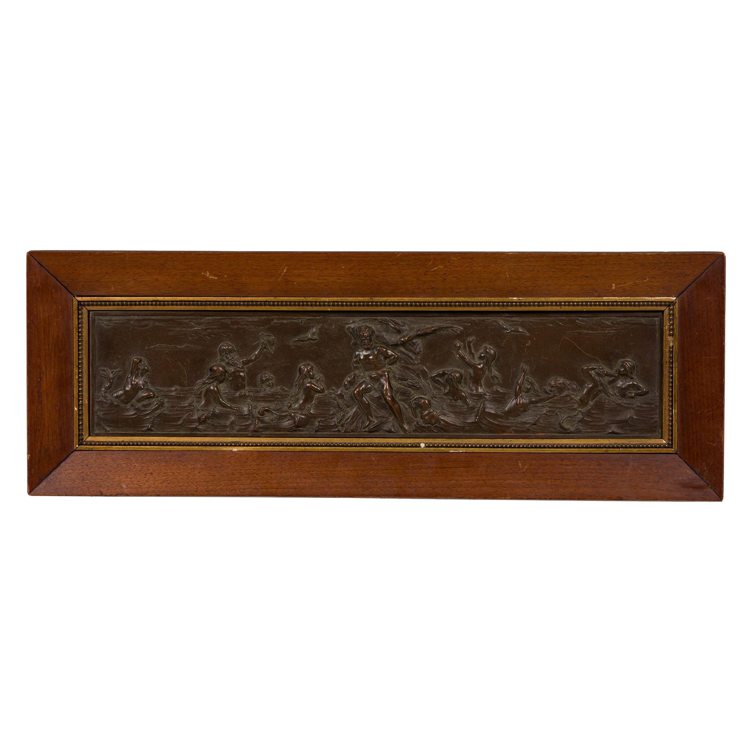 Neo-classical Patinated Bronze Relief of Mythical Scene in Framed Wall Plaque