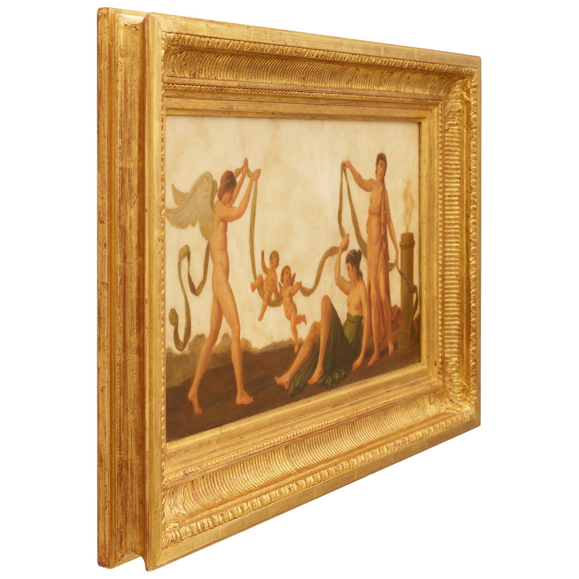 Neoklassische Periode auf Marmor gemalt, und Giltwood Plaques (Französisch) im Angebot