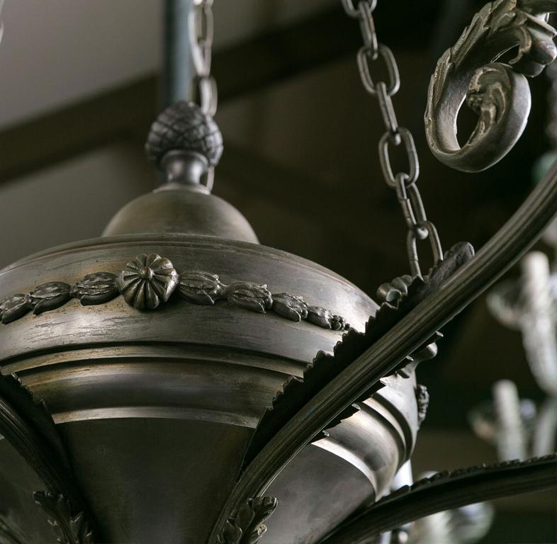 European Neoclassical Pewter Chandelier with Six Arms in LouisXV style. 