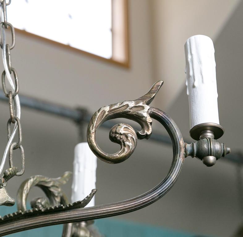 Cast Neoclassical Pewter Chandelier with Six Arms in LouisXV style. 