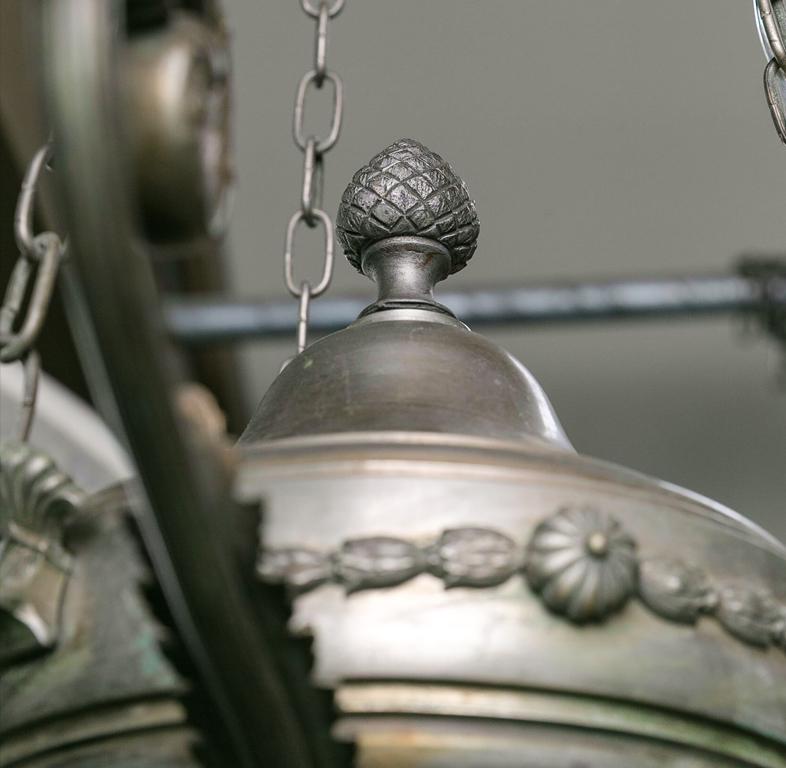 Mid-20th Century Neoclassical Pewter Chandelier with Six Arms in LouisXV style. 