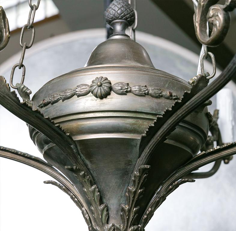 Neoclassical Pewter Chandelier with Six Arms in LouisXV style.  1