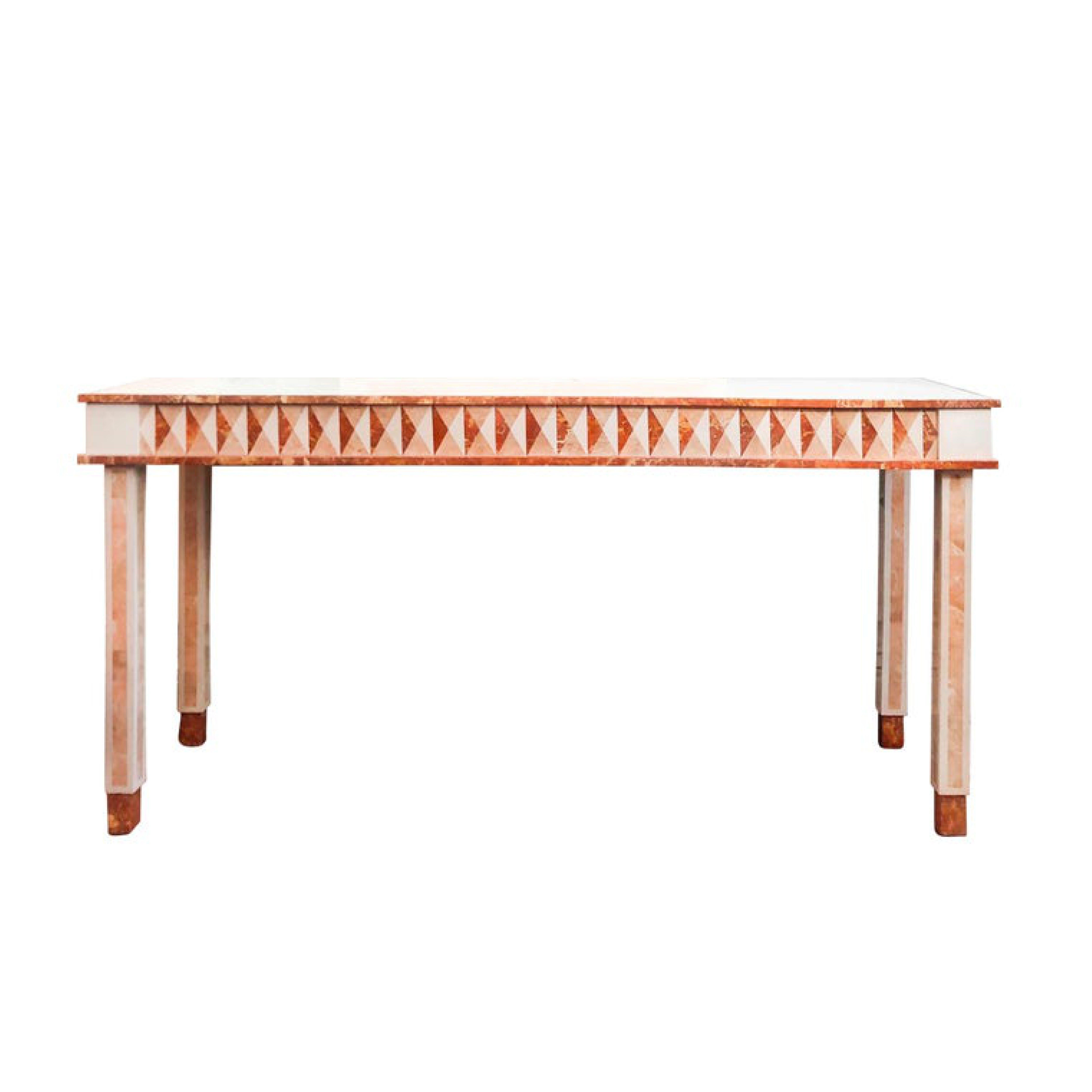 Vintage neoclassical Postmodern Maitland-Smith marble tessellated console table

Stunning tessellated marble console table and wall mirror set by Maitland Smith. Lovely geometric pattern, juxtaposition of cream, red and coral pink marble.