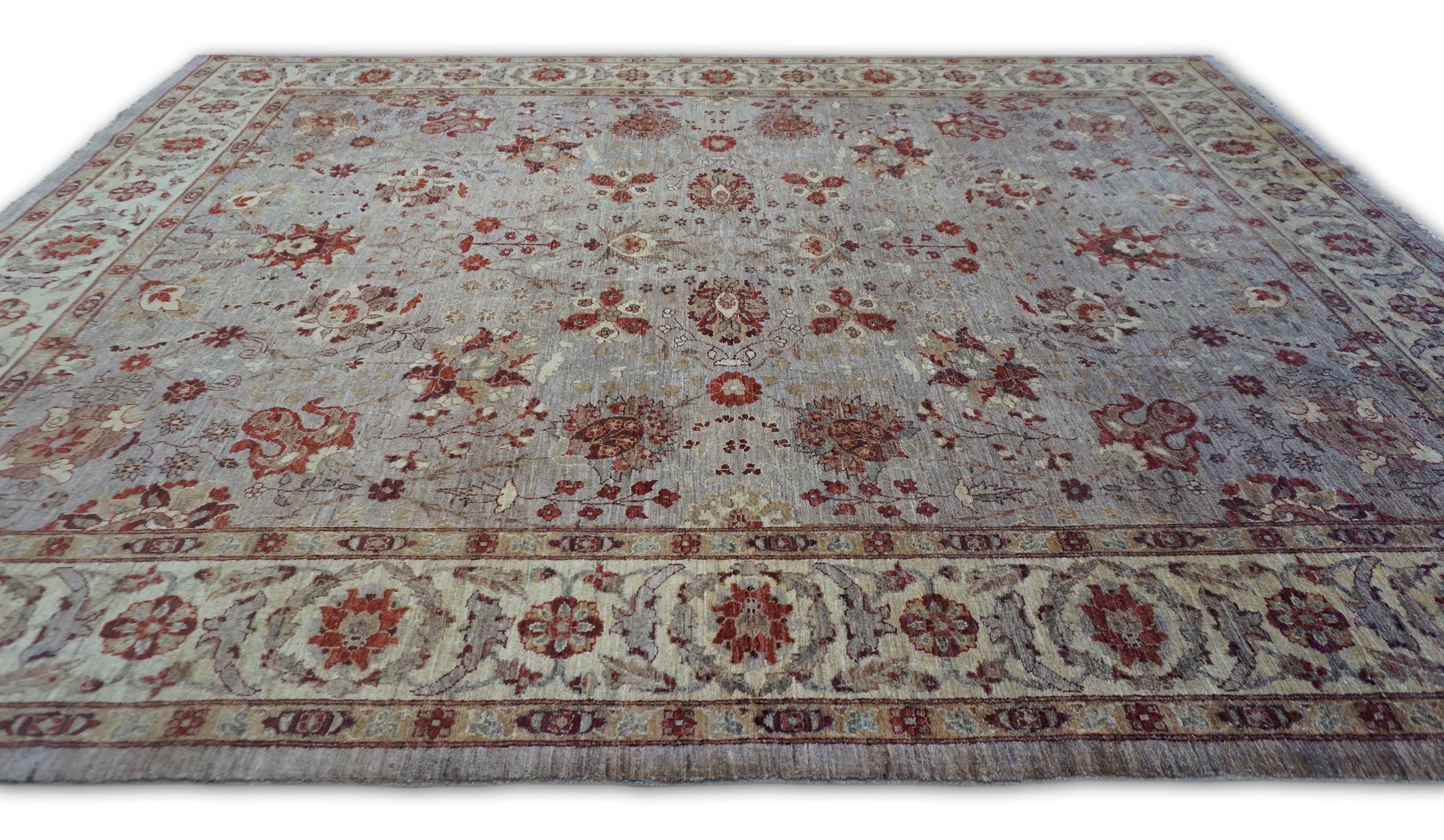 XXIe siècle et contemporain Tapis en laine néoclassique violet, rouille et ivoire 7'11''x10' en vente