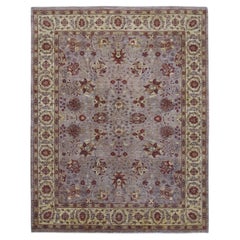 Tapis en laine néoclassique violet, rouille et ivoire 7'11''x10'