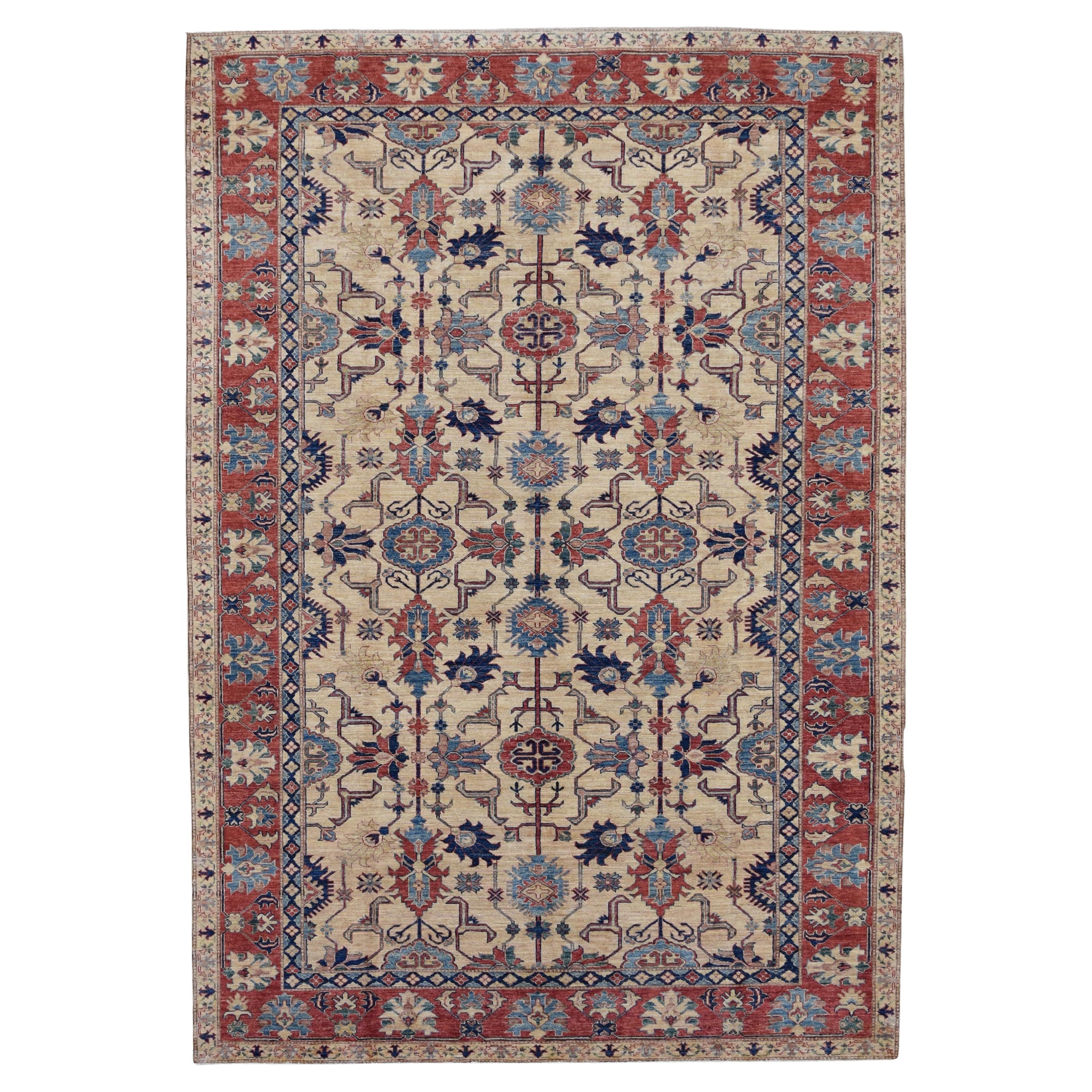 Neo-Classical Red and Blue Oushak Rug 7'11''x11'5''