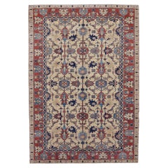 Neo-Classical Red and Blue Oushak Rug 7'11''x11'5''