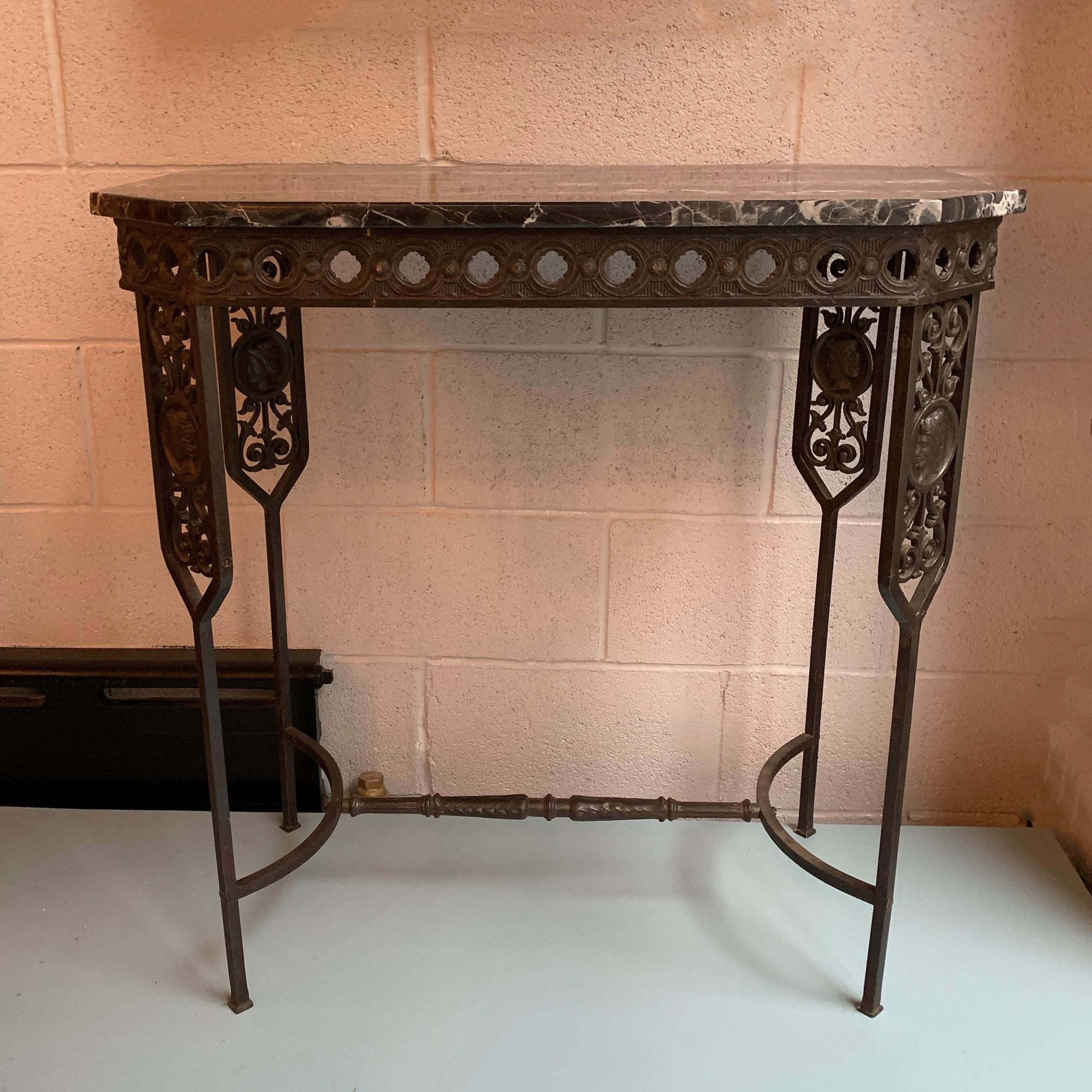 American Neoclassical Revival Marble and Wrought Iron Console Table