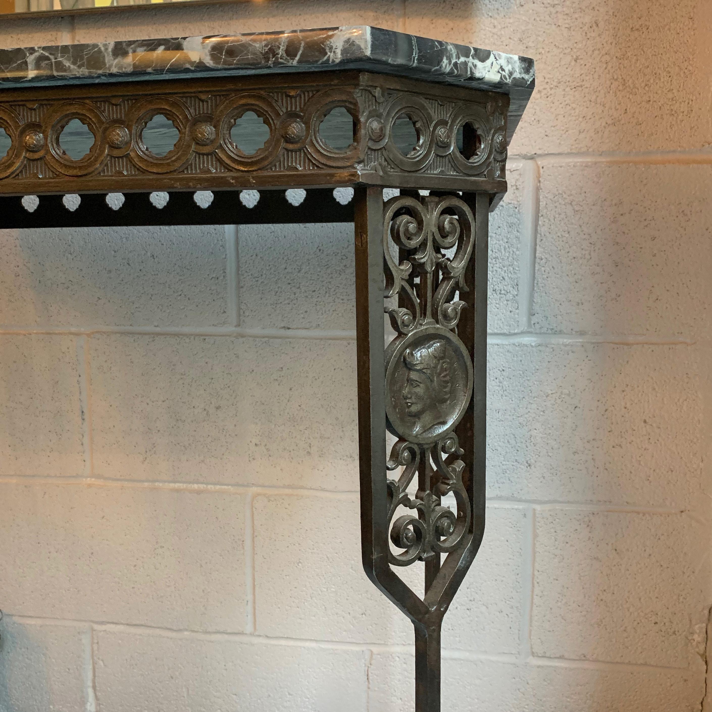 20th Century Neoclassical Revival Marble and Wrought Iron Console Table
