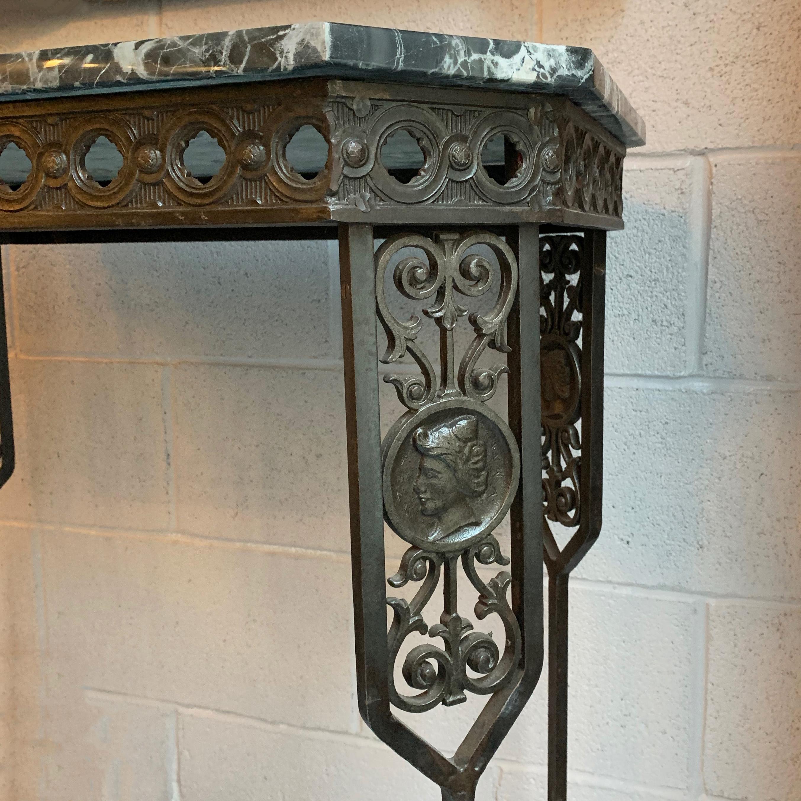 Neoclassical Revival Marble and Wrought Iron Console Table 1
